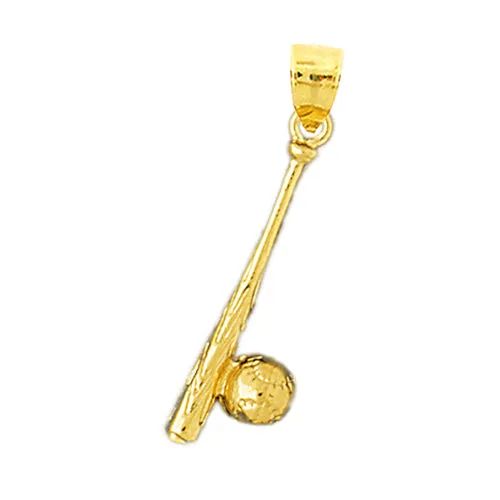 Goldia 14K Gold Baseball Ball and Bat Pendant Necklaces