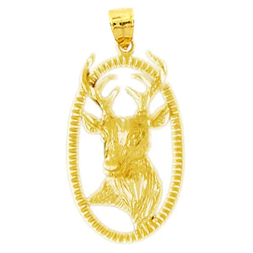 Goldia 14K Gold Oval Framed Deer Head Pendant Necklaces