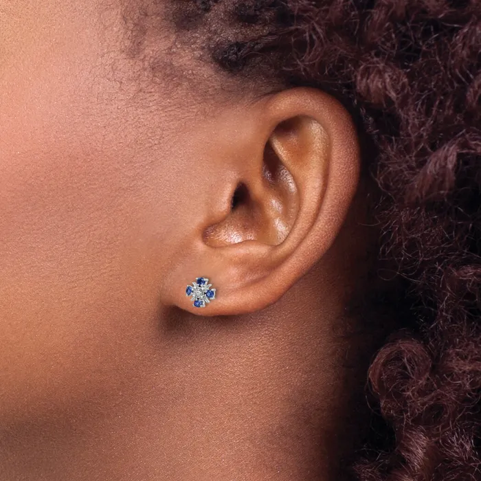 Goldia 14k White Gold 01 Ct Lab Grown Diamond VSSI G and Created Sapphire Post Earrings Earrings
