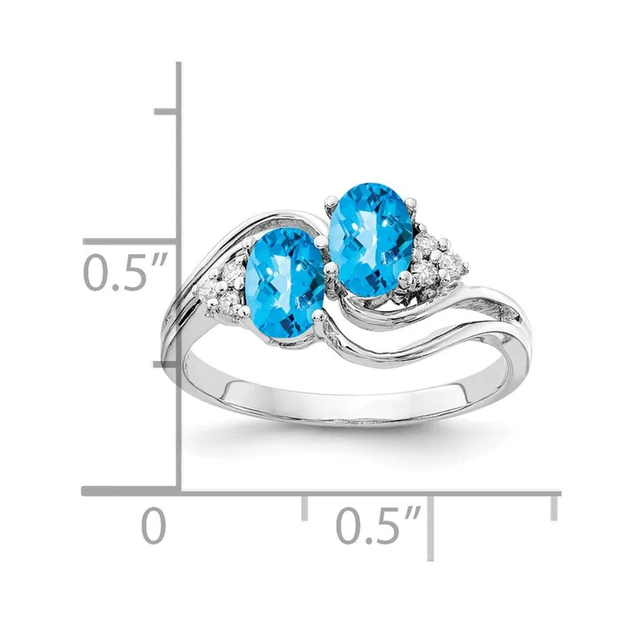 Goldia 14k White Gold 6x4mm Oval Blue Topaz Checker VS Diamond ring Rings