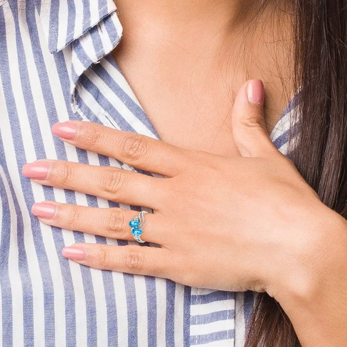 Goldia 14k White Gold 6x4mm Oval Blue Topaz Checker VS Diamond ring Rings