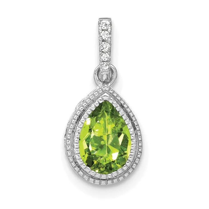 Goldia 14k White Gold Pear Peridot and Real Diamond Pendant Necklaces
