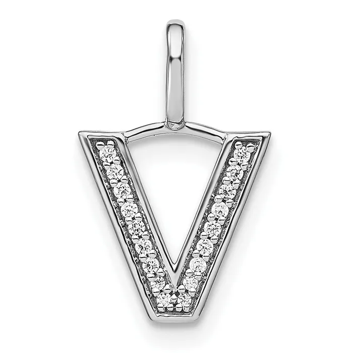 Goldia 14K White Gold Real Diamond Lower Case Letter V Initial Pendant Necklaces Goldia 14K White Gold Real Diamond Lower Case Letter V Initial Pendant Necklaces