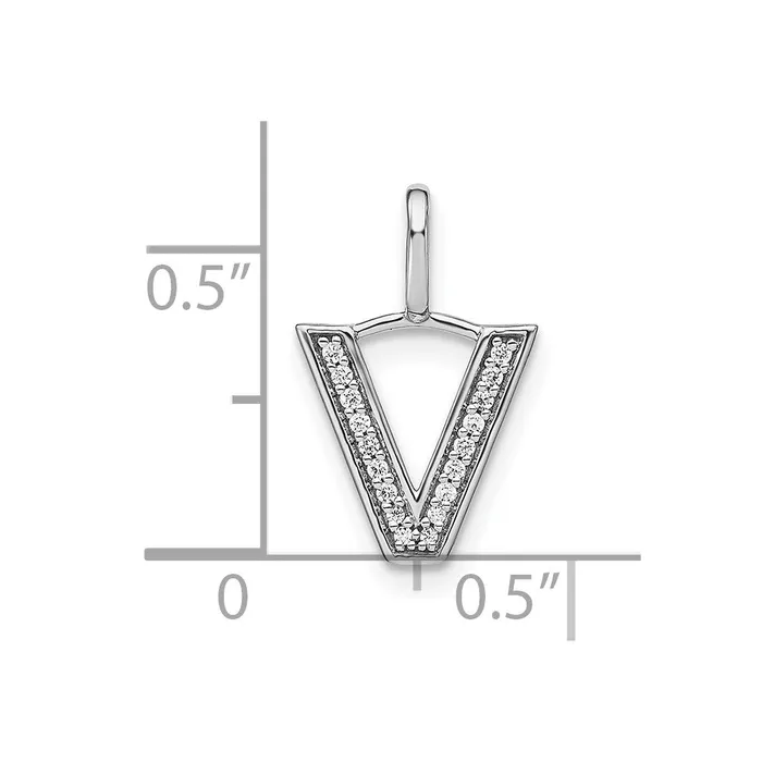 Goldia 14K White Gold Real Diamond Lower Case Letter V Initial Pendant Necklaces