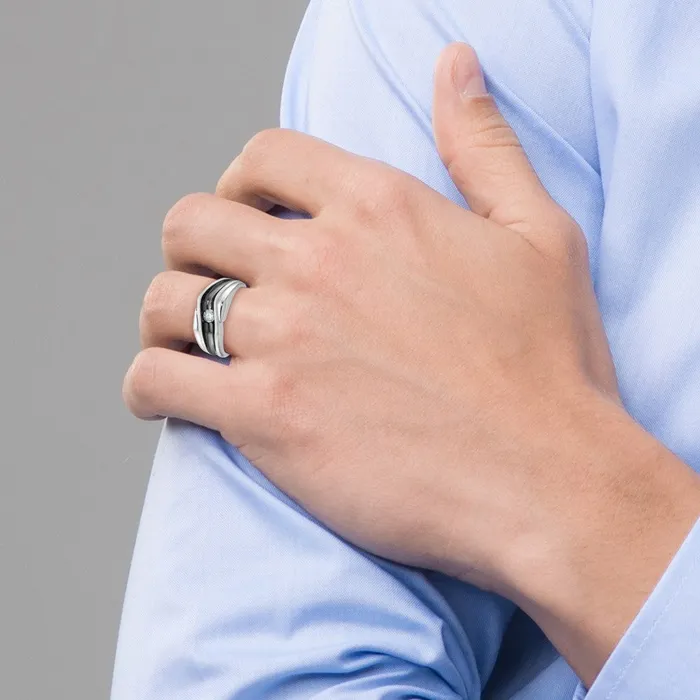 Goldia 14k White Gold with Black Rhodium Mens Satin 15 carat Diamond Complete Ring Rings