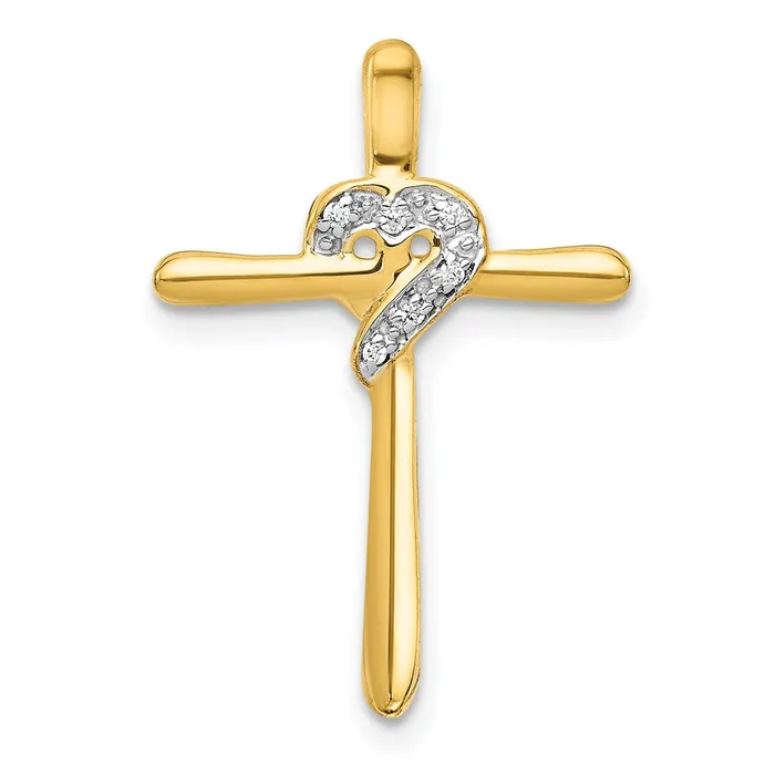 Goldia 14K Yellow Gold 02ct Real Diamond Heart Cross Chain Slide Necklaces