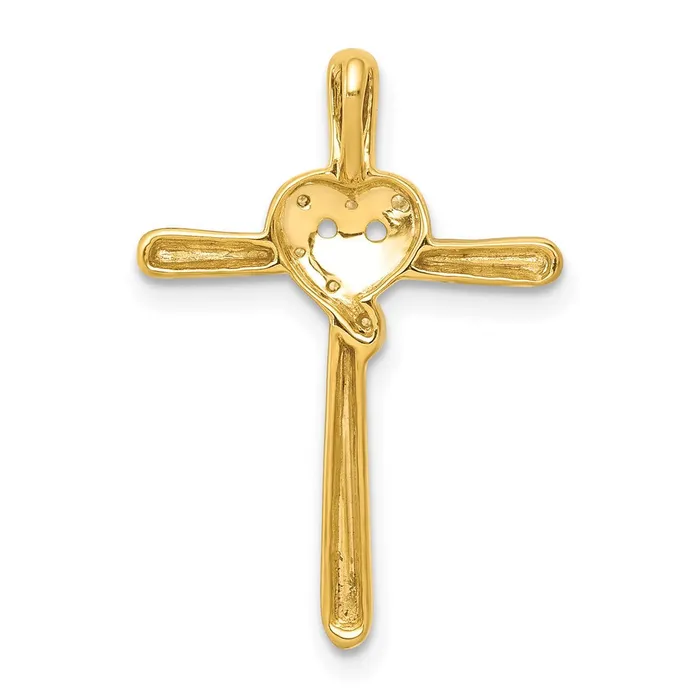 Goldia 14K Yellow Gold 02ct Real Diamond Heart Cross Chain Slide Necklaces