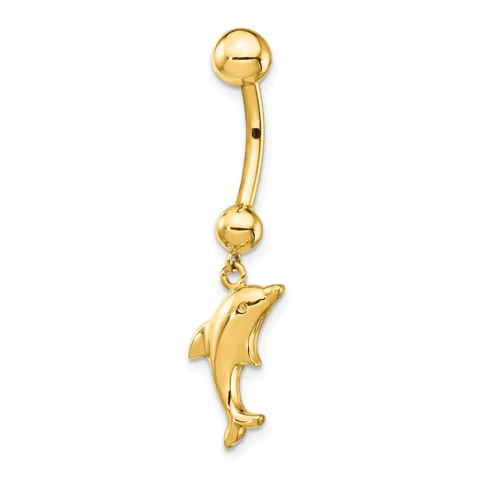 Goldia 14k Yellow Gold 14 Gauge Dolphin Dangle Belly Ring Rings