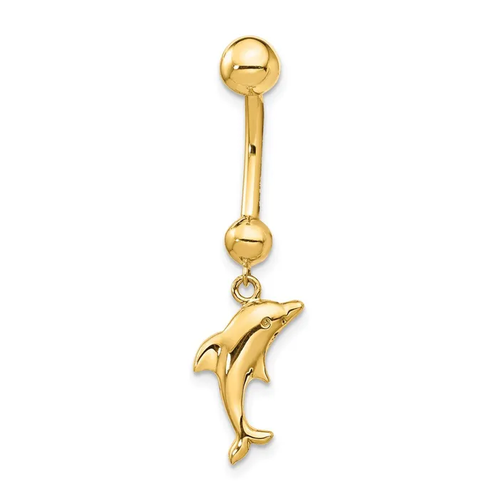 Goldia 14k Yellow Gold 14 Gauge Dolphin Dangle Belly Ring Rings