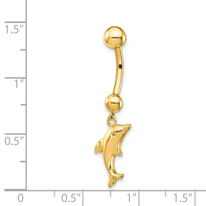 Goldia 14k Yellow Gold 14 Gauge Dolphin Dangle Belly Ring Rings
