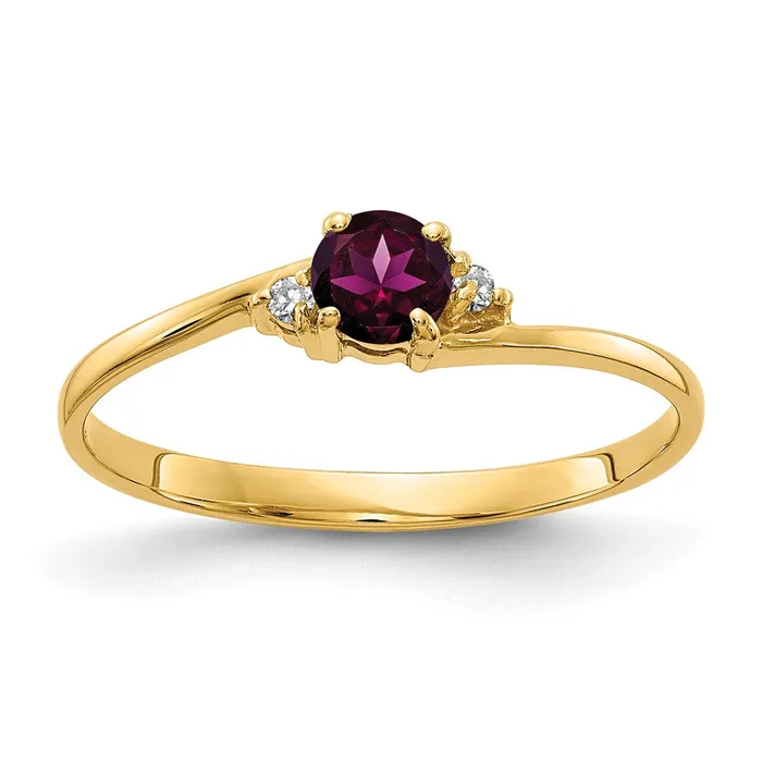 Goldia 14k Yellow Gold 4mm Rhodolite Garnet AA Diamond ring Rings