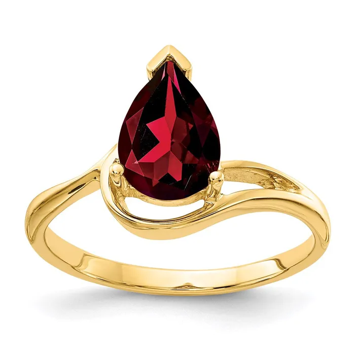 Goldia 14K Yellow Gold 9x6mm Pear Garnet ring Rings