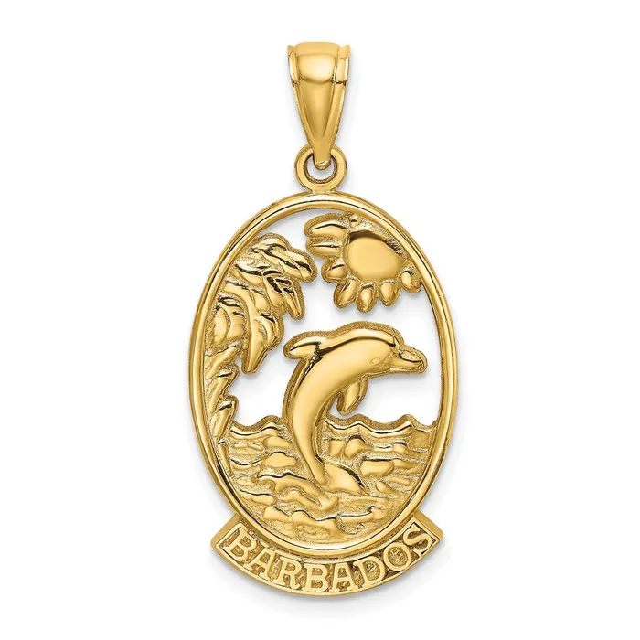 Goldia 14k Yellow Gold BARBADOS wDolphin Sunset Scene Charm Charm Necklaces
