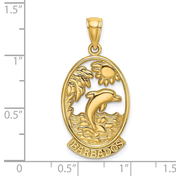 Goldia 14k Yellow Gold BARBADOS wDolphin Sunset Scene Charm Charm Necklaces