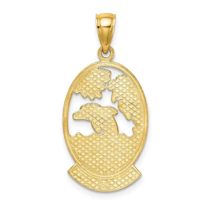 Goldia 14k Yellow Gold BARBADOS wDolphin Sunset Scene Charm Charm Necklaces