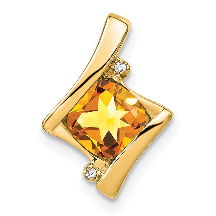 Goldia 14K Yellow Gold Citrine and Real Diamond Pendant Necklaces