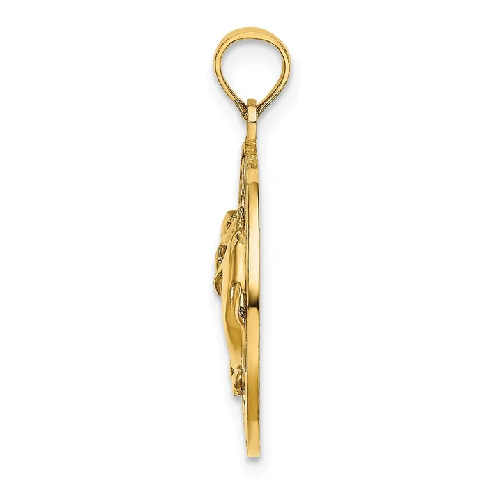Goldia 14k Yellow Gold DOCKYARD BERMUDA Round Frame w Dolphins Charm Charm Necklaces