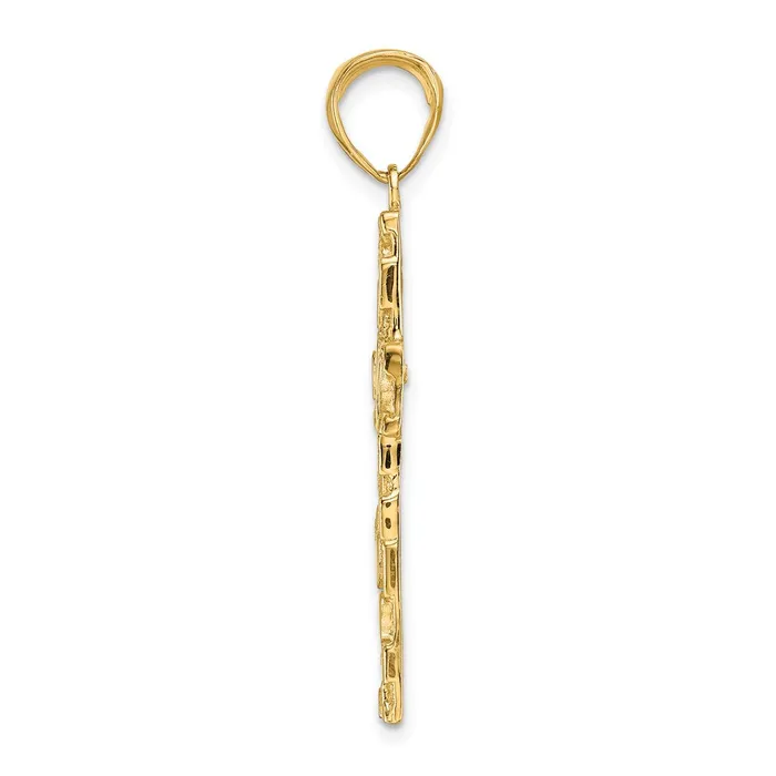 Goldia 14k Yellow Gold PolishedTextured Nugget Style Cross Pendant Necklaces