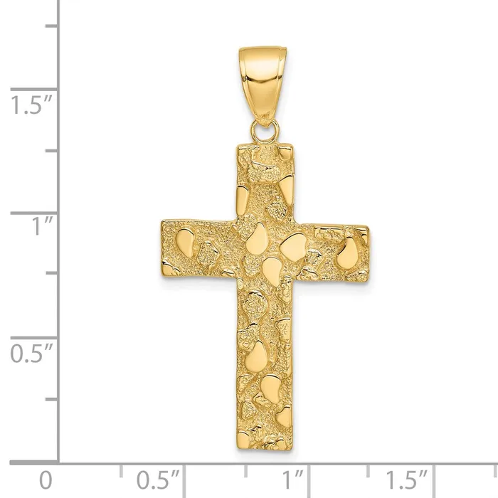 Goldia 14k Yellow Gold PolishedTextured Nugget Style Cross Pendant Necklaces