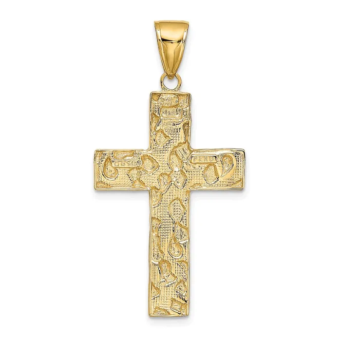Goldia 14k Yellow Gold PolishedTextured Nugget Style Cross Pendant Necklaces