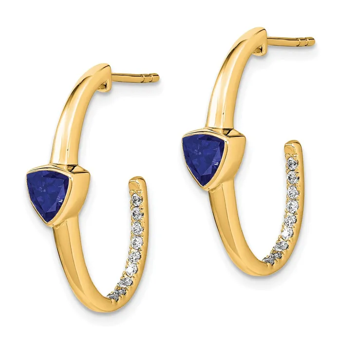 Goldia 14k Yellow Gold Trillion Created Sapphire and Real Diamond Jhoop Earrings Earrings