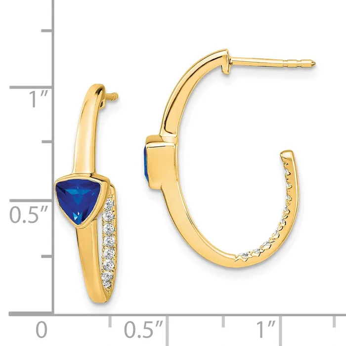 Goldia 14k Yellow Gold Trillion Created Sapphire and Real Diamond Jhoop Earrings Earrings