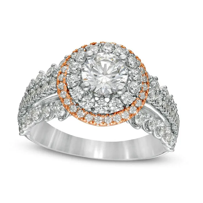 Goldia 20 CT TW Natural Diamond Double Frame MultiRow Engagement Ring in Solid 14K TwoTone Gold Rings Goldia 20 CT TW Natural Diamond Double Frame MultiRow Engagement Ring in Solid 14K TwoTone Gold Rings