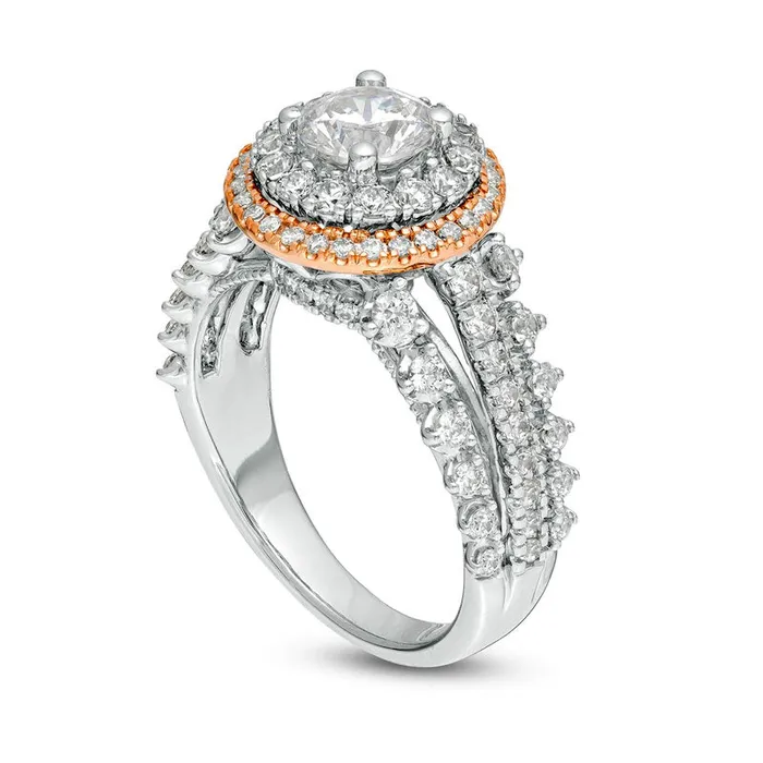 Goldia 20 CT TW Natural Diamond Double Frame MultiRow Engagement Ring in Solid 14K TwoTone Gold Rings Goldia 20 CT TW Natural Diamond Double Frame MultiRow Engagement Ring in Solid 14K TwoTone Gold Rings