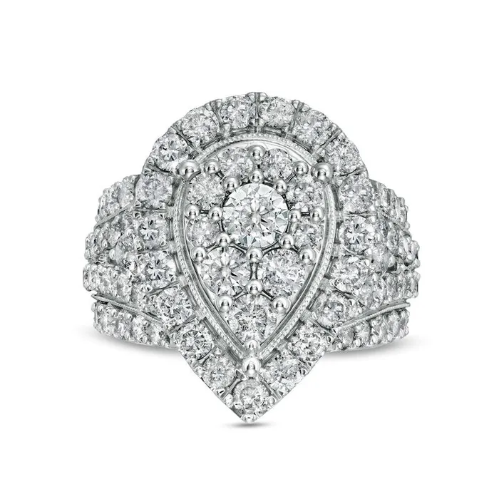 Goldia 4 CT TW Composite PearShaped Natural Diamond Frame Antique VintageStyle Engagement Ring in Solid 10K White Gold Rings Goldia 4 CT TW Composite PearShaped Natural Diamond Frame Antique VintageStyle Engagement Ring in Solid 10K White Gold Rings