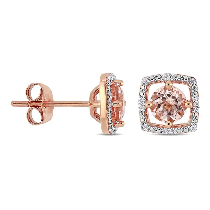Goldia 50mm Morganite and 007 CT TW Diamond Cushion Frame Stud Earrings in 10K Rose Gold Earrings Goldia 50mm Morganite and 007 CT TW Diamond Cushion Frame Stud Earrings in 10K Rose Gold Earrings