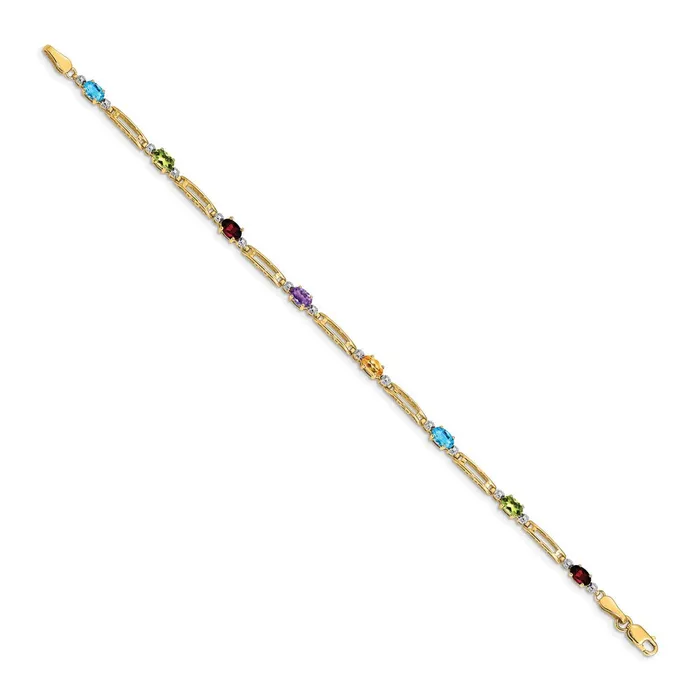 goldiaca 14k Yellow Gold Fancy Natural Diamond and Gemstone Rainbow Bracelet Bracelets