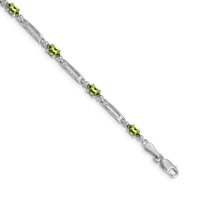 goldiaca Bracelets 14k White Gold Natural Diamond and Peridot Bracelet