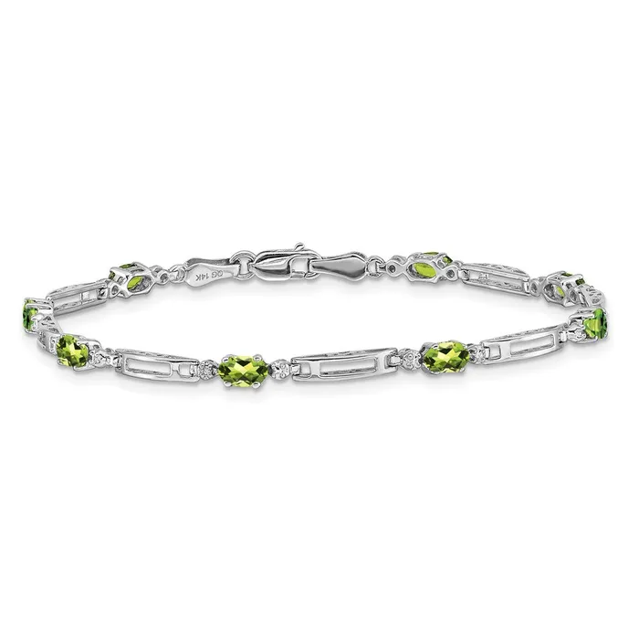 goldiaca Bracelets 14k White Gold Natural Diamond and Peridot Bracelet