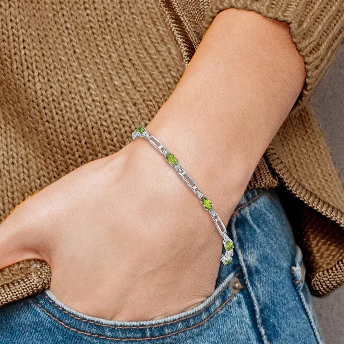 goldiaca Bracelets 14k White Gold Natural Diamond and Peridot Bracelet