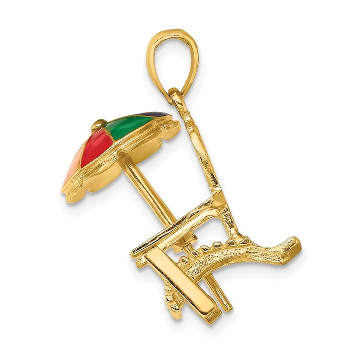 Goldia Charm Necklaces 14k Yellow Gold 3D w Enamel Umbrella Beach Chair Charm