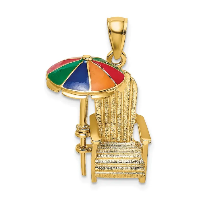 Goldia Charm Necklaces 14k Yellow Gold 3D w Enamel Umbrella Beach Chair Charm