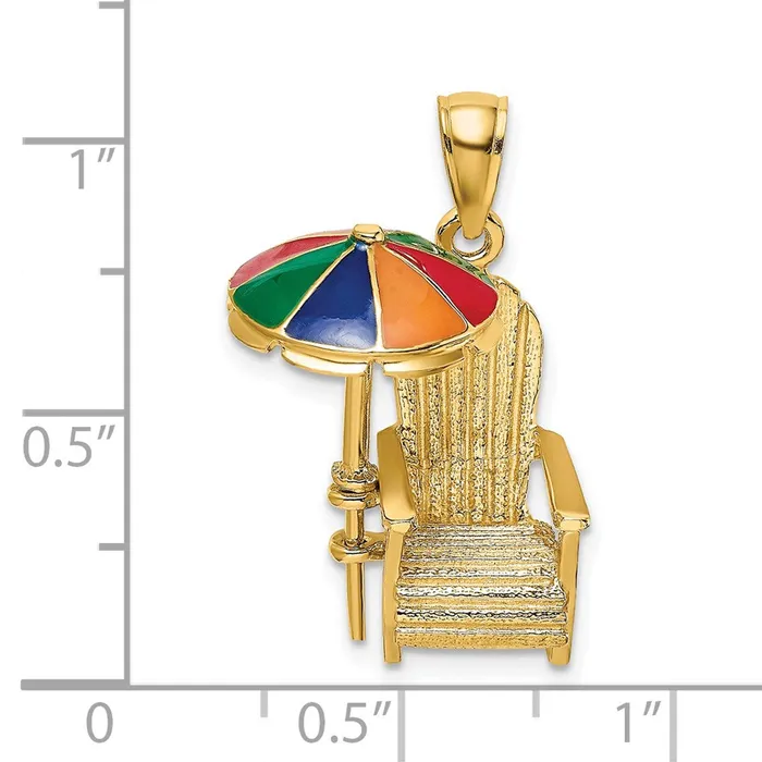 Goldia Charm Necklaces 14k Yellow Gold 3D w Enamel Umbrella Beach Chair Charm
