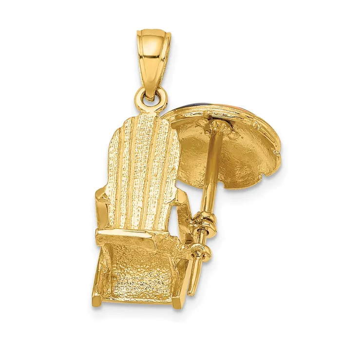 Goldia Charm Necklaces 14k Yellow Gold 3D w Enamel Umbrella Beach Chair Charm