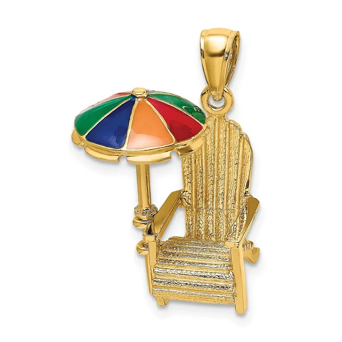 Goldia Charm Necklaces 14k Yellow Gold 3D w Enamel Umbrella Beach Chair Charm