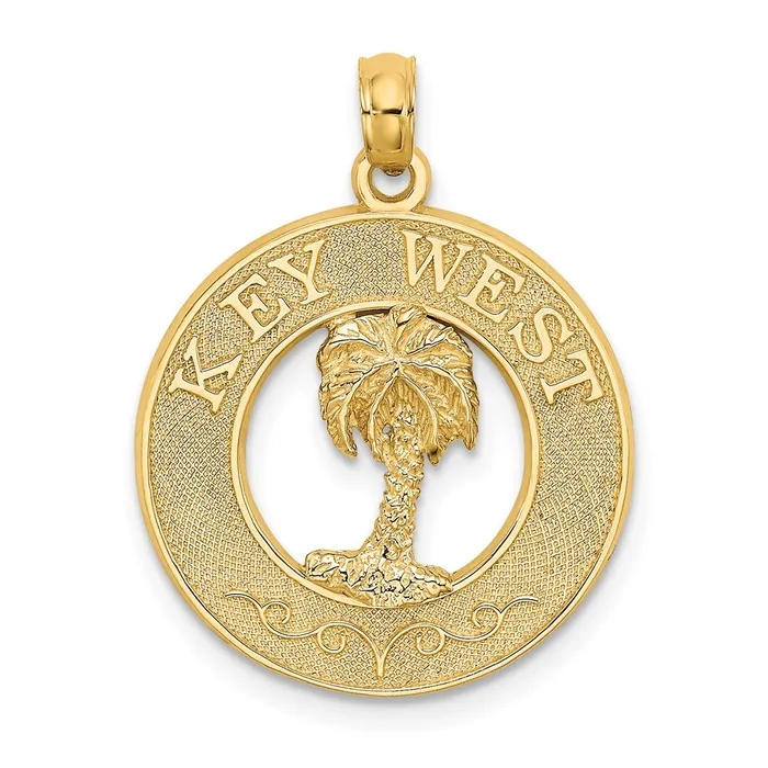 Goldia Charm Necklaces 14k Yellow Gold KEY WEST wPalm Tree Circle Charm