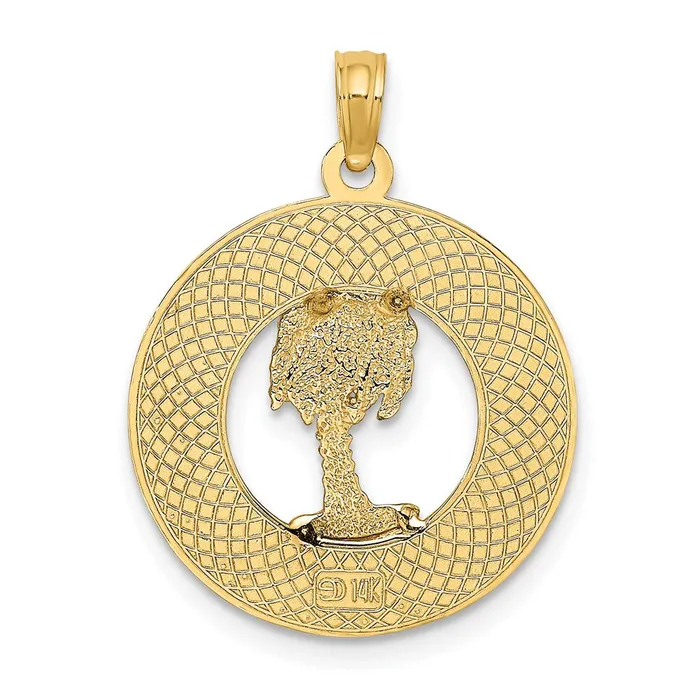 Goldia Charm Necklaces 14k Yellow Gold KEY WEST wPalm Tree Circle Charm