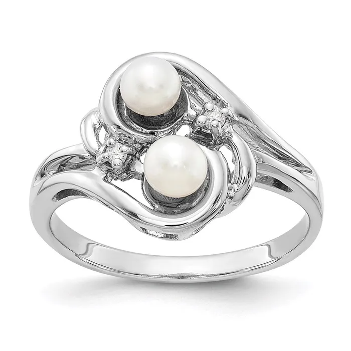 Goldiacom 14k White Gold 4mm Black FW Cultured Pearl AAA Real Diamond ring Rings Goldiacom 14k White Gold 4mm Black FW Cultured Pearl AAA Real Diamond ring Rings