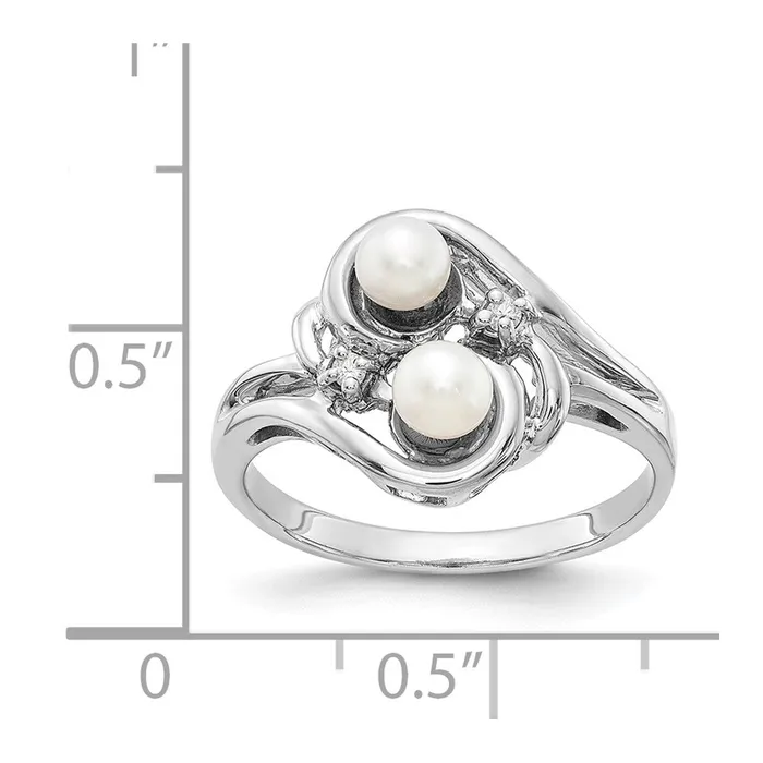 Goldiacom 14k White Gold 4mm Black FW Cultured Pearl AAA Real Diamond ring Rings
