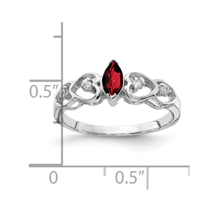 Goldiacom 14k White Gold 6x3mm Marquise Garnet AA Real Diamond ring Rings