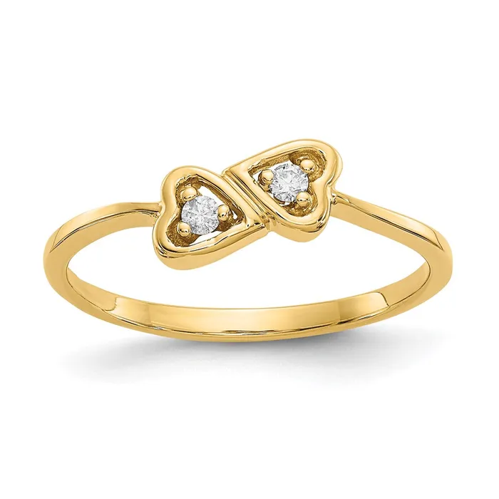 Goldiacom 14K Yellow Gold AAA Real Diamond heart ring Rings