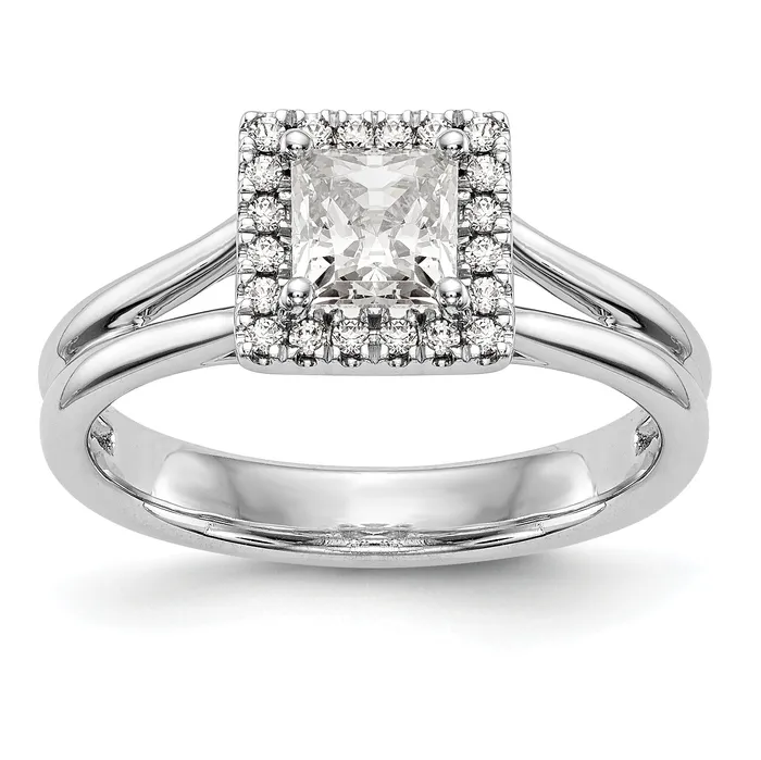 Goldiacom 14kw Princess Halo Simulated Diamond Split Shank Engagement Ring Rings