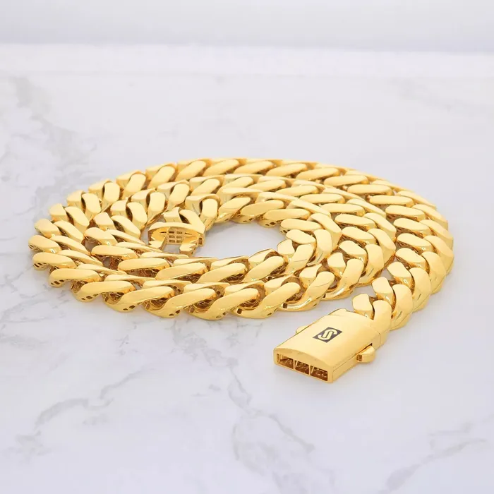 Goldiacom Necklaces 10k Yellow Gold Royal Monaco Miami Cuban Link Curb 20mm Mens Chain Necklace 26