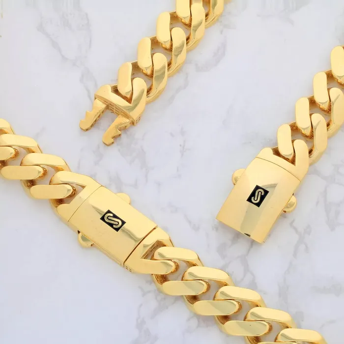 Goldiacom Necklaces 10k Yellow Gold Royal Monaco Miami Cuban Link Curb 20mm Mens Chain Necklace 26