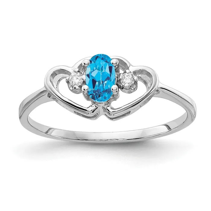 Goldiacom Rings 14k White Gold 5x3mm Oval Blue Topaz VS Real Diamond ring Goldiacom Rings 14k White Gold 5x3mm Oval Blue Topaz VS Real Diamond ring