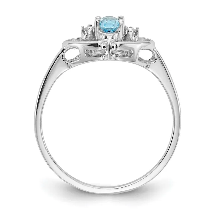 Goldiacom Rings 14k White Gold 5x3mm Oval Blue Topaz VS Real Diamond ring